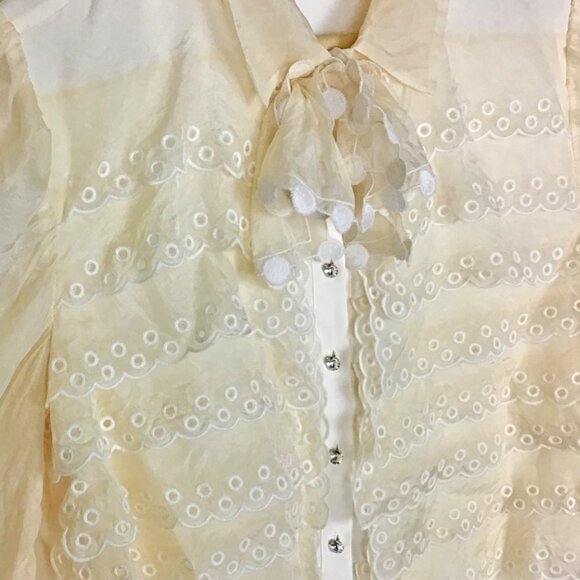 TORY BURCH Cream Victorian Style Ruffle Silk Long Sleeve Blouse - Picture 4 of 13